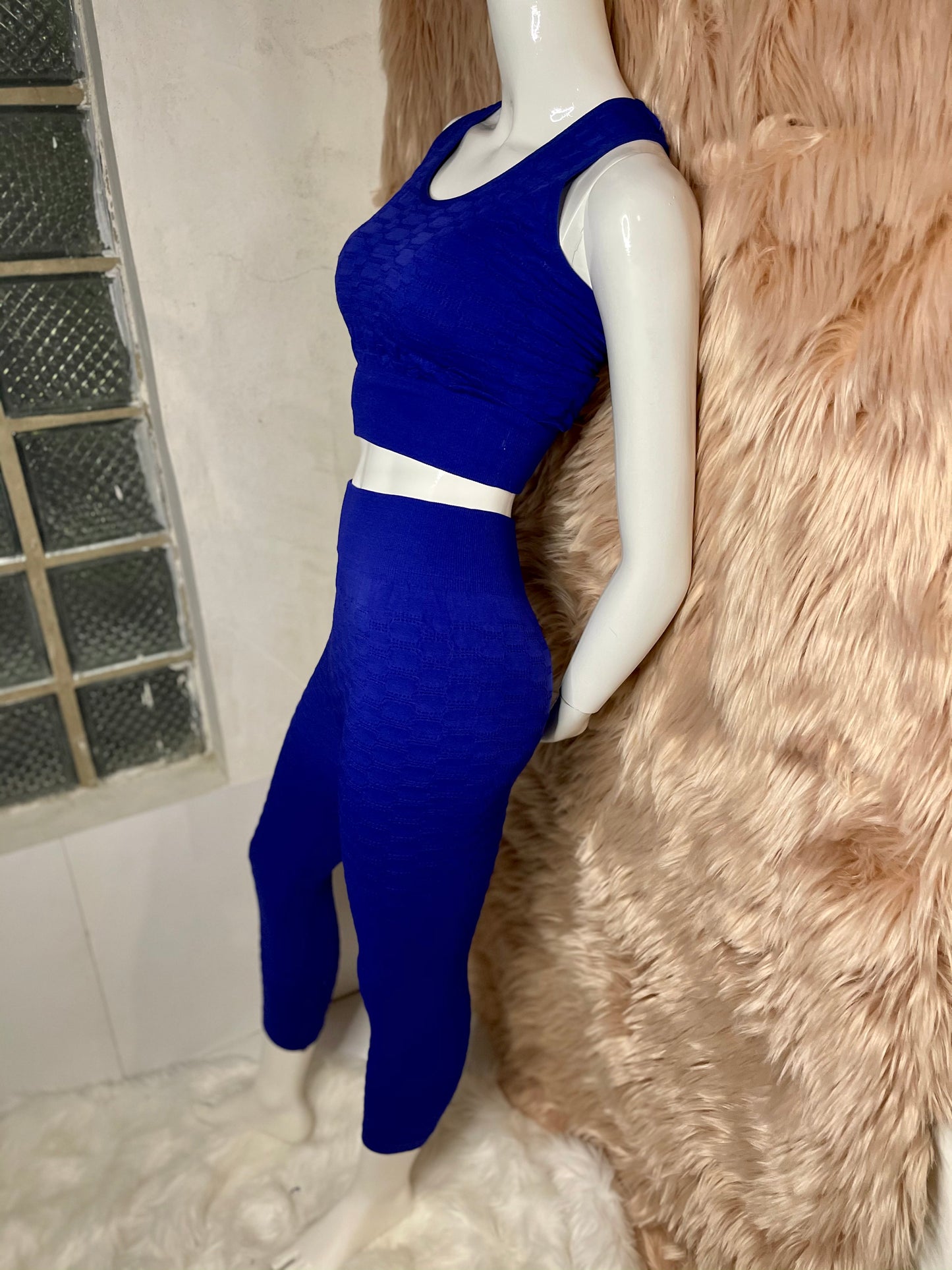 Lili Textured leggings set -Blue