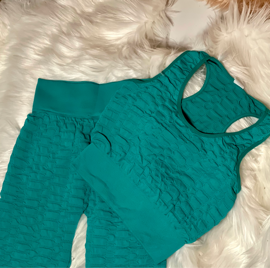 Lili textured leggings set -Turquoise
