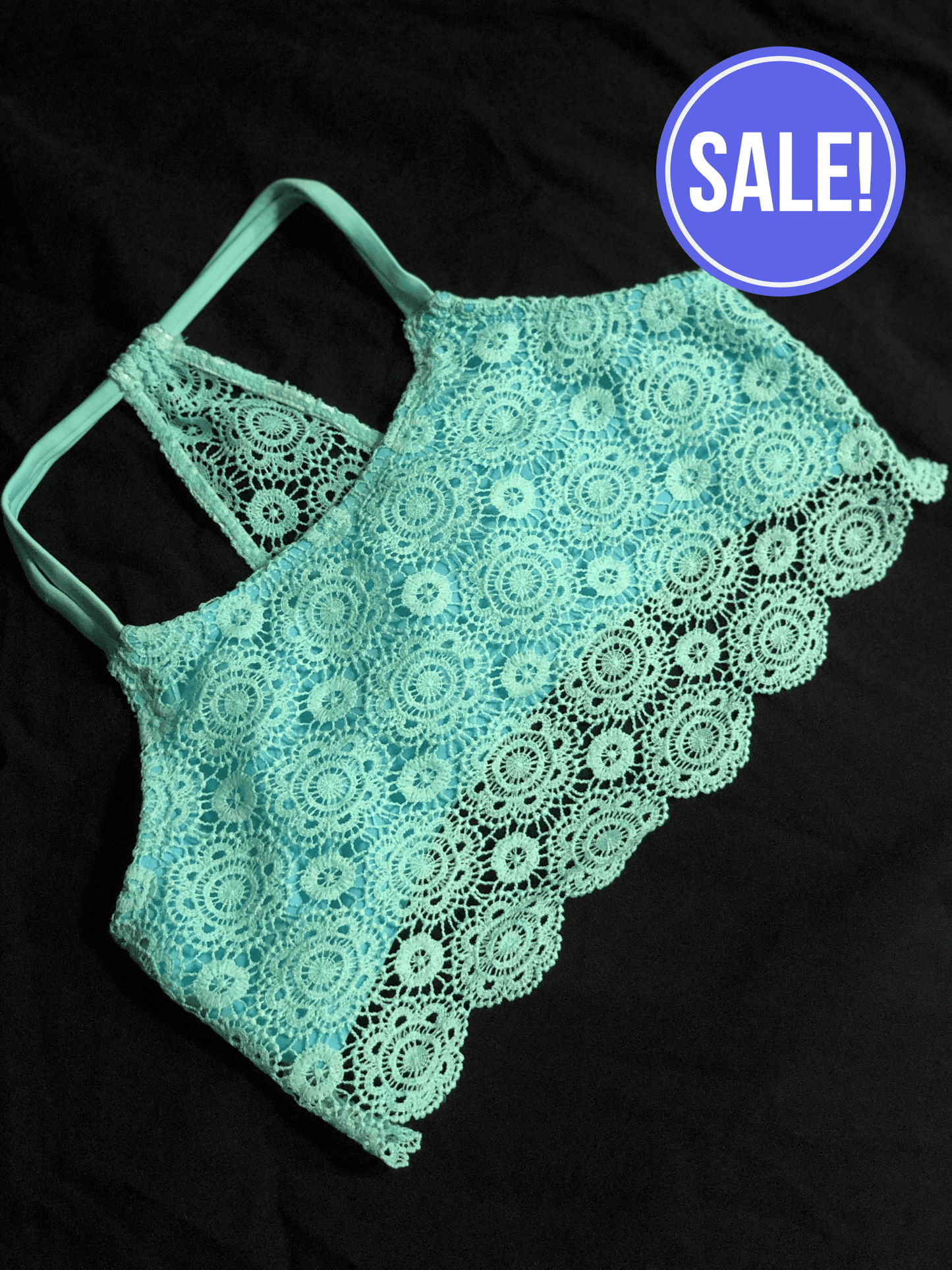 Turq and lace bikini top