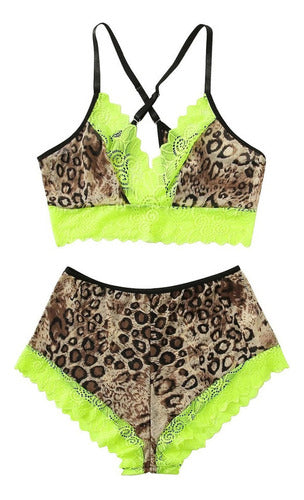 Neon leopard lingerie set