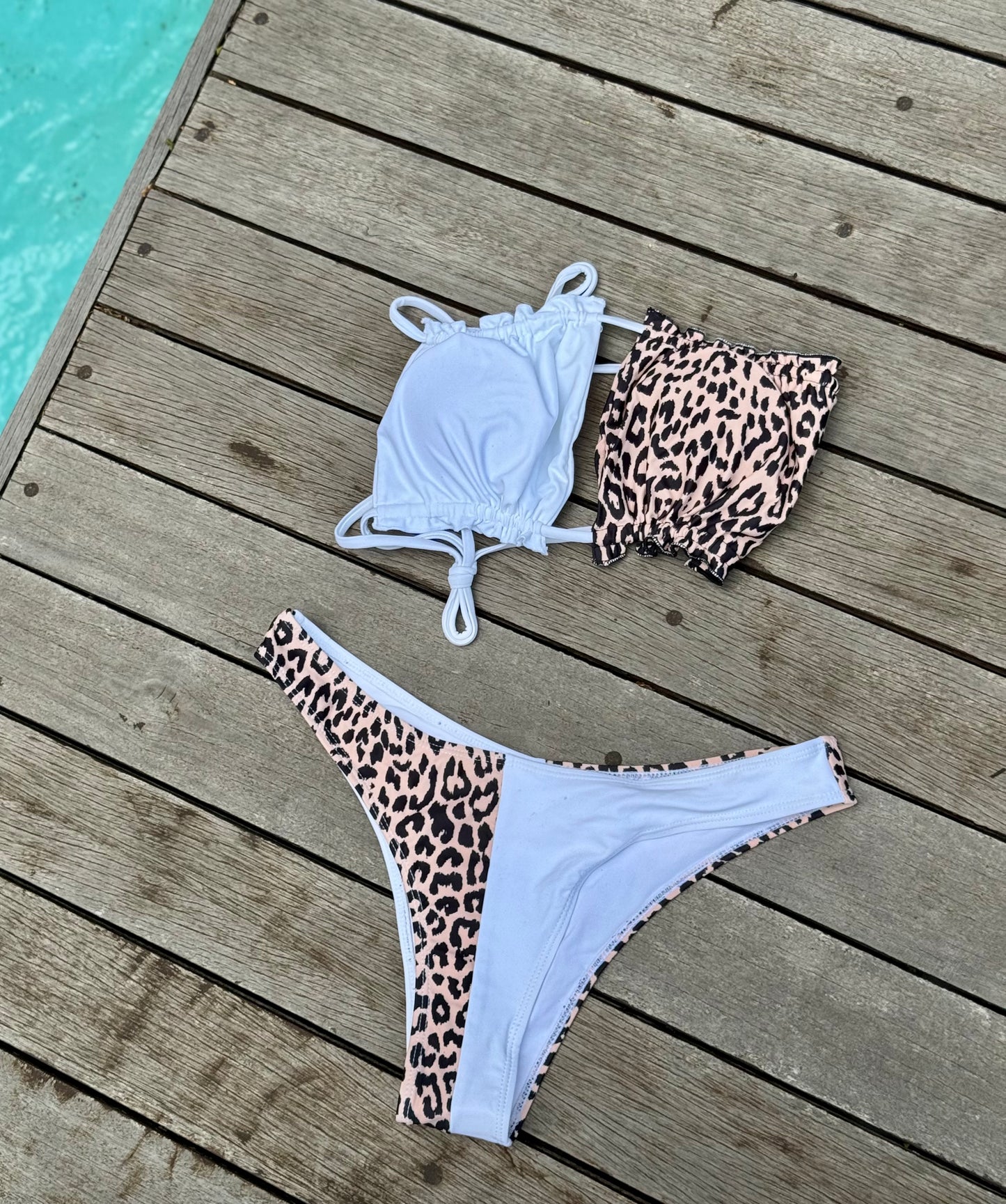 Leopard and white bikini