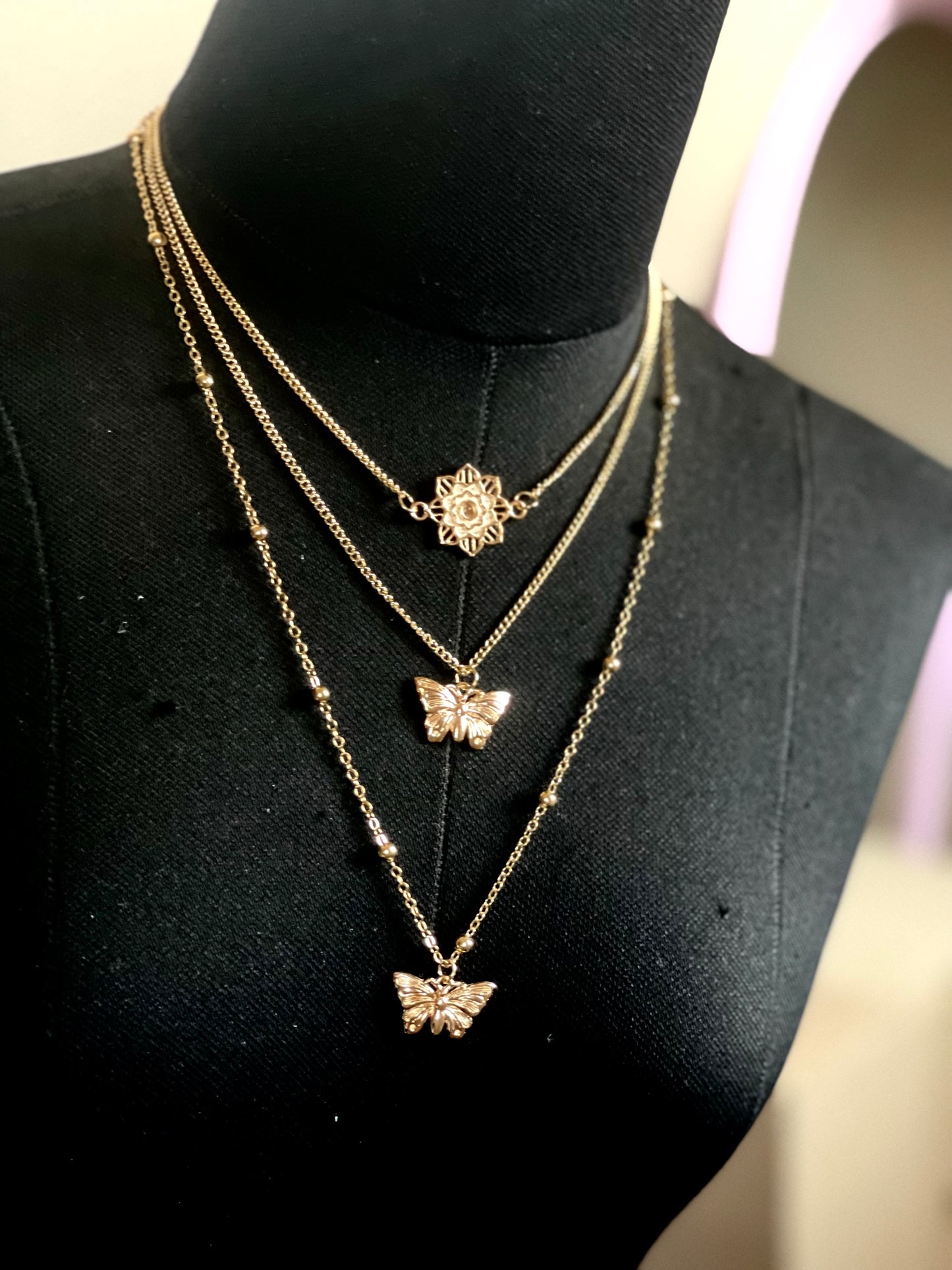 Gold triple layer necklace